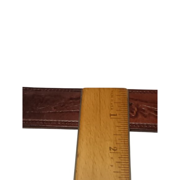 Mens Tooled Full Grain Leather Belt British Columbia Copper Buckle Size 38 - Picture 10 of 14
